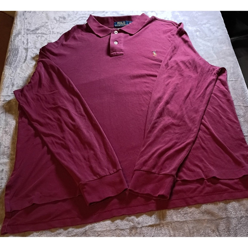 Polo Ralph Lauren Mens XL Burgundy Pima Soft Touch Long Sleeve Polo Shirt Pony